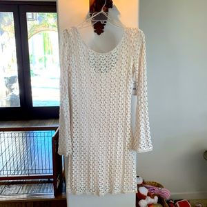 Free People NWT ivory bell-sleeve scoop back a-line crocheted dress